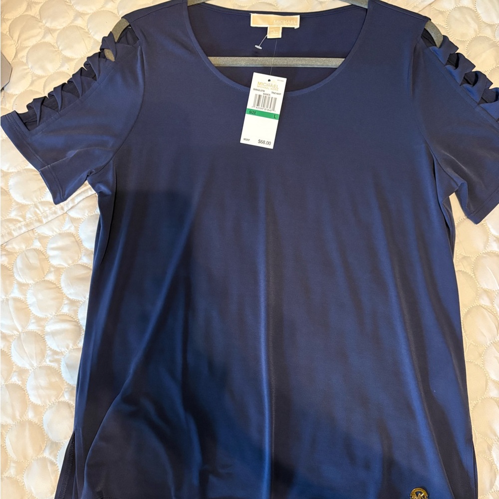 Michael Kors Blue Cut-Out Short Sleeve T-Shirt